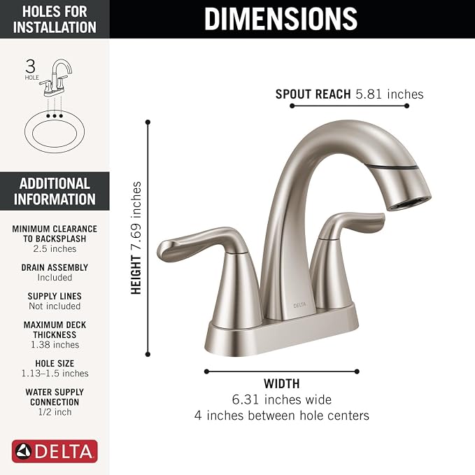 Delta Arvo Centerset Brushed Nickel Bathroom Faucet - Image 6