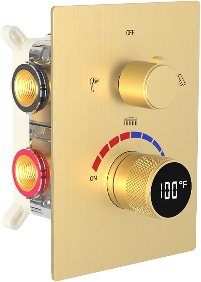 Digital Shower Valve 3 Way Diverter Temperature Display Shower Mixer 3-Function by FULAIWANG