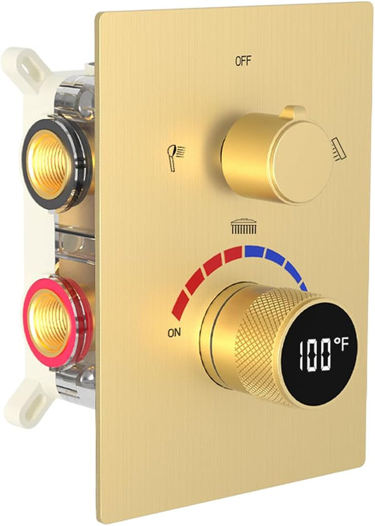 Digital Shower Valve 3 Way Diverter Temperature Display Shower Mixer 3-Function by FULAIWANG
