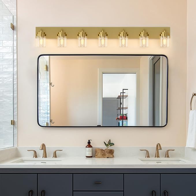 IZORRO Bathroom Vanity Light Fixture, 7-Light 51 Inch Gold Bathroom Light - Image 6