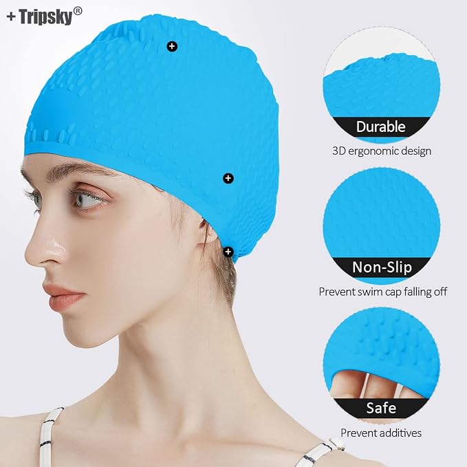Tripsky Silicone Swim Cap, Comfortable Bathing Cap Ideal - Image 2