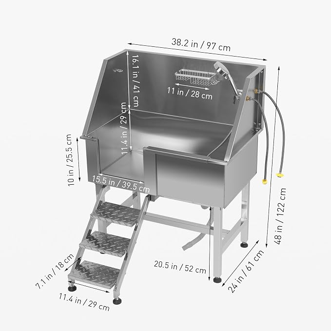 Dog Grooming Tub 38inch Stainless Steel Dog Bathing Station - Image 3