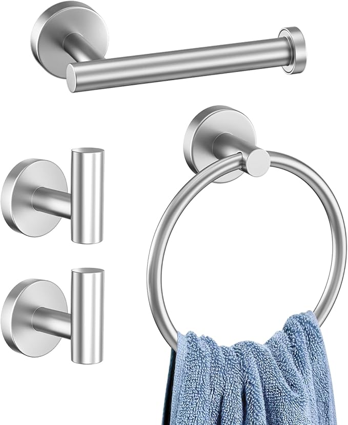 Brushed Nickel Bathroom Hardware Set, 4-Piece Bathroom Accessories Set Include by Kiakuoow