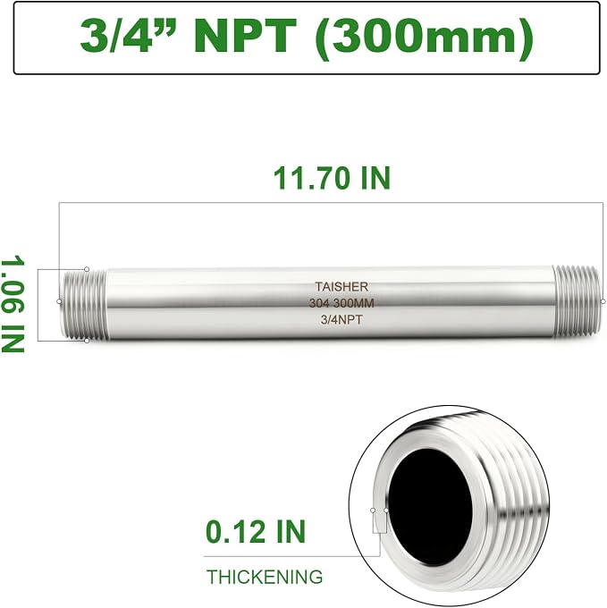 TAISHER 2PCS Stainless Steel Pipe Fittings, 3/4" NPT Male x 3/4" NPT Male - Image 2