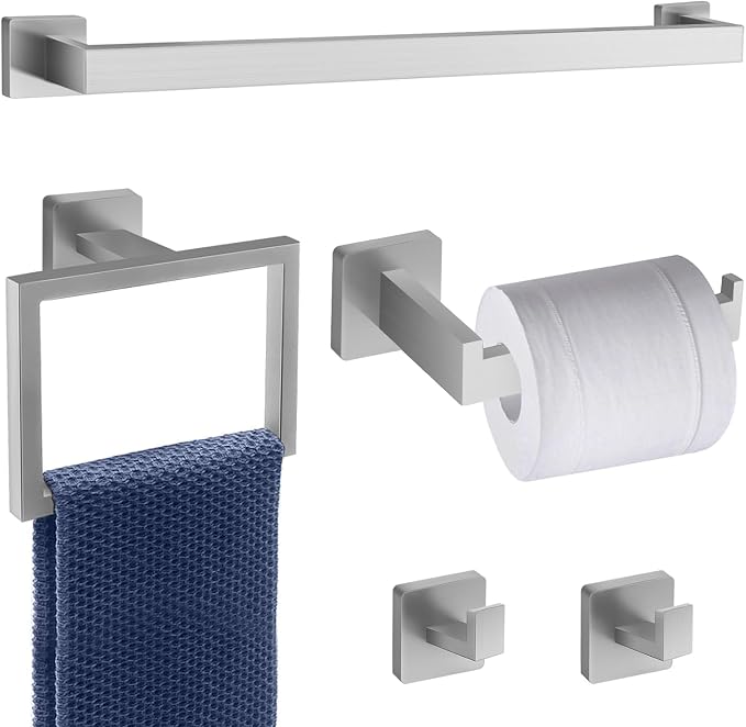 5 Piece Brushed Nickel Towel Bar Set Bathroom Hardware Set Brushed Nickel by Dorudonatrox