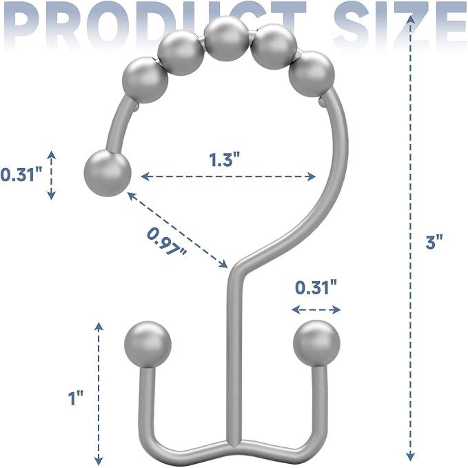 Titanker Shower Curtain Hooks Rings, Rust-Resistant Metal Double Glide Shower - Image 6