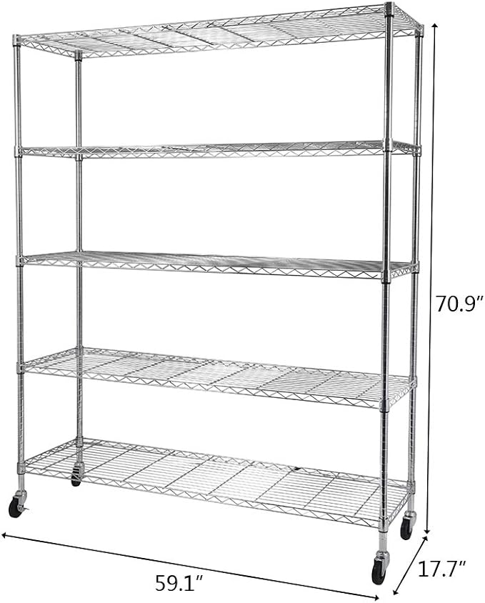 5 Tier Storage Racks Shelving, Heavy Steel Pantry Shelves, Adjustable Wire - Image 2