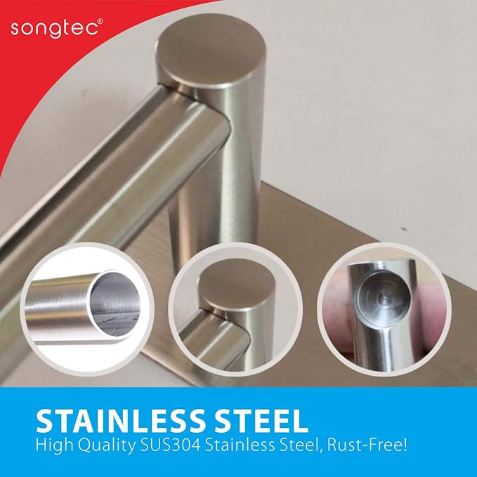 Songtec Adhesive Towel Bar 12inch Brushed, Stick On Bath Towel Rack Easy Install - Image 5
