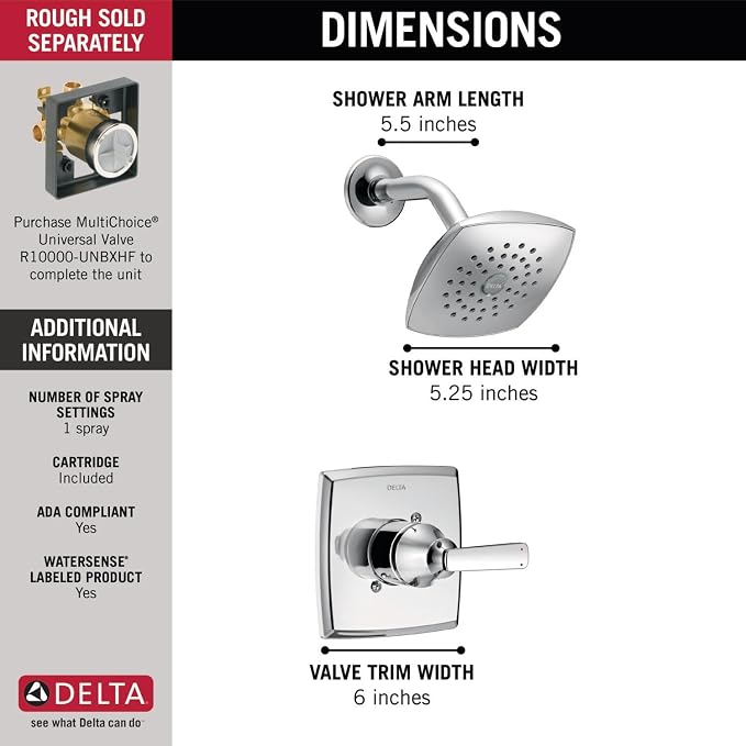 Delta Ashlyn 14 Series Shower Faucet Set, Chrome Shower Head and Handle Set - Image 4
