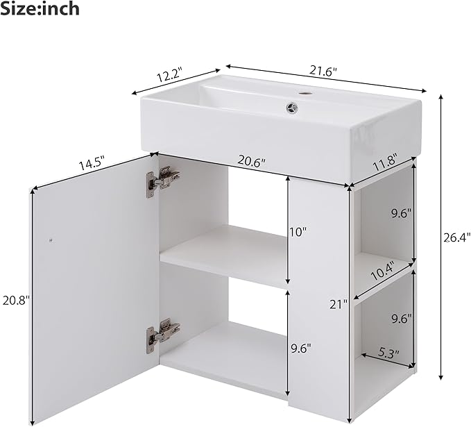 Merax 20" Wall-Mount Bathroom Vanity - Image 2