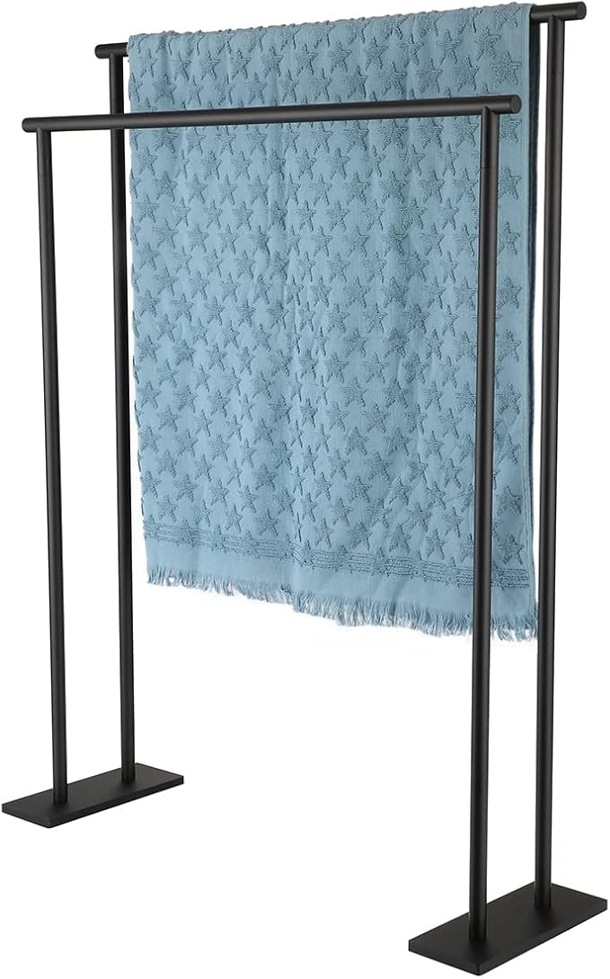 JQK Bath Towel Bar Free Standing Black, 30 Inch Stand Double Towel Rack Holder by Homeimprovement