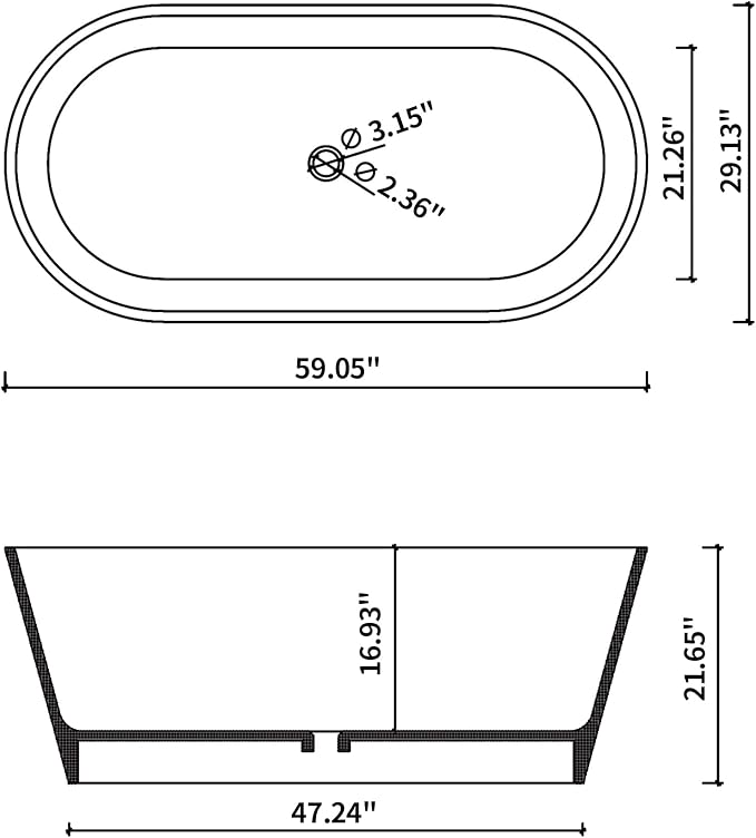 Stone Resin Freestanding Bathtub 59", Terrazzo Bathtub Soaking Tub, Solid - Image 9