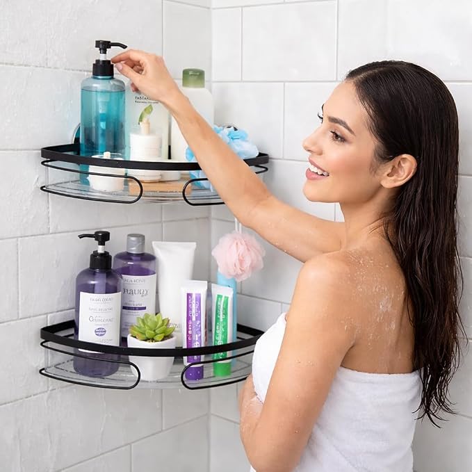 2-Pack Corner Shower Caddy – Rust-Resistant Wall-Mounted Bathroom Organizer - Image 3