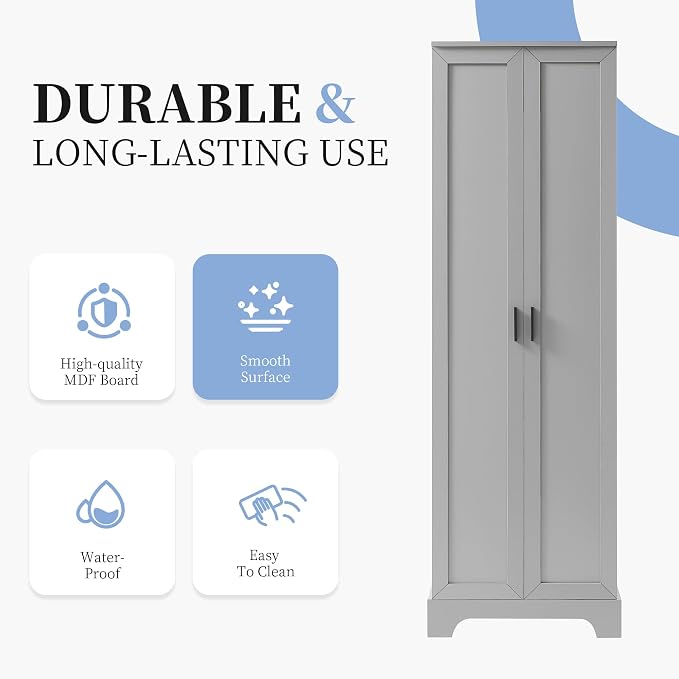 71" Tall Bathroom Storage Cabinet, Freestanding Linen Cabinet - Image 6