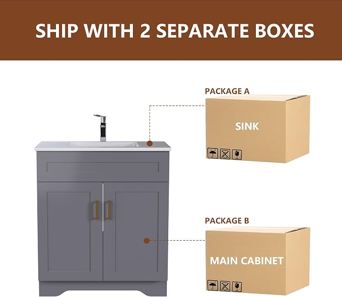 30 Inch Bathroom Vanity with Sink, Wooden Bathroom Sink Cabinet with Soft-Close - Image 9