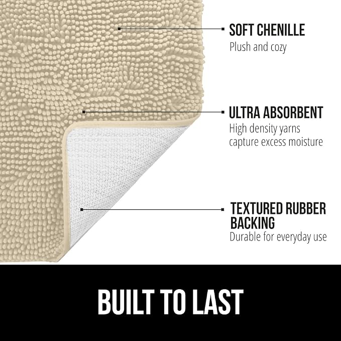 GORILLA GRIP Bath Rug Mat 60x24, Thick Soft Absorbent Chenille, Quick Dry - Image 2