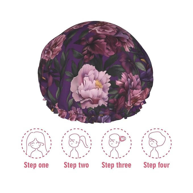 Elegant Purple Pink Flowers Shower Cap - Image 7