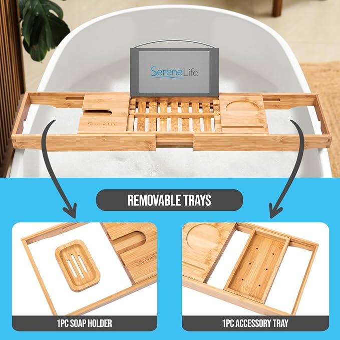 SereneLife Bamboo Bathtub Caddy - Image 4