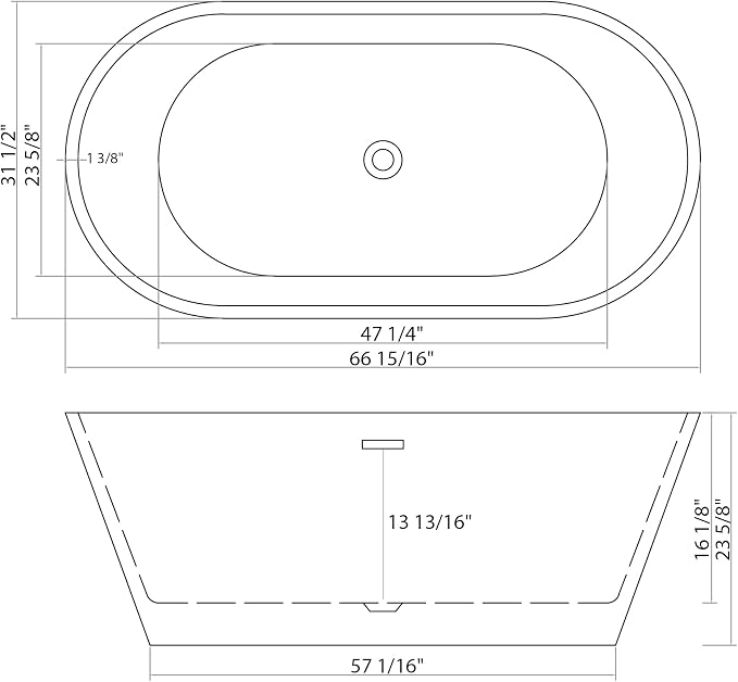 Logmey 67 Inch White Acrylic Freestanding Bathtub Oval Shape Soaking Tub - Image 9