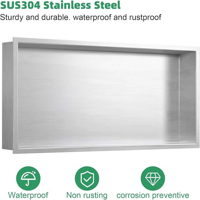 SaniteModar Shower Niche, Stainless Steel Shower Niche 12" X 24" No Tile Needed - Image 6