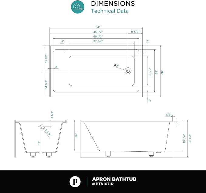 Fine Fixtures Acrylic, Fiberglass Alcove Soaking Bathtub - Image 9
