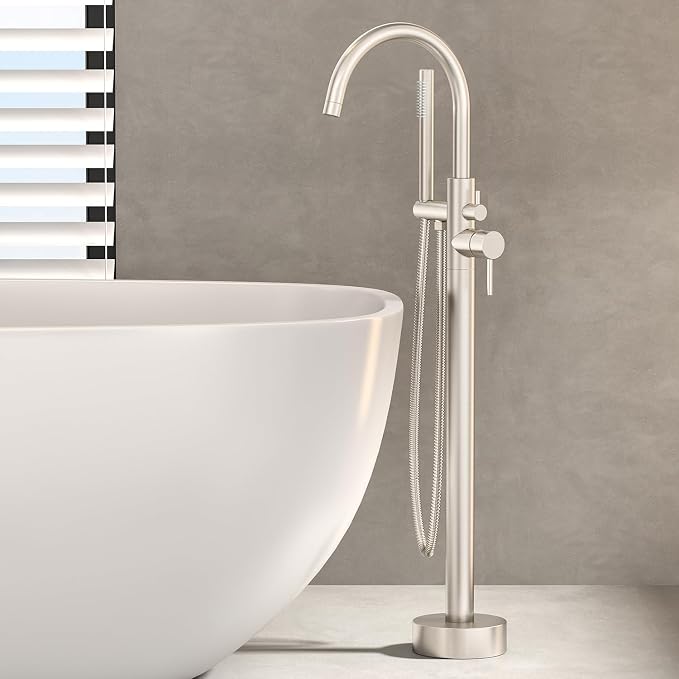 Freestanding Bathtub Faucet Waterfall Tub Filler Brushed Nickel Floor Mount - Image 7