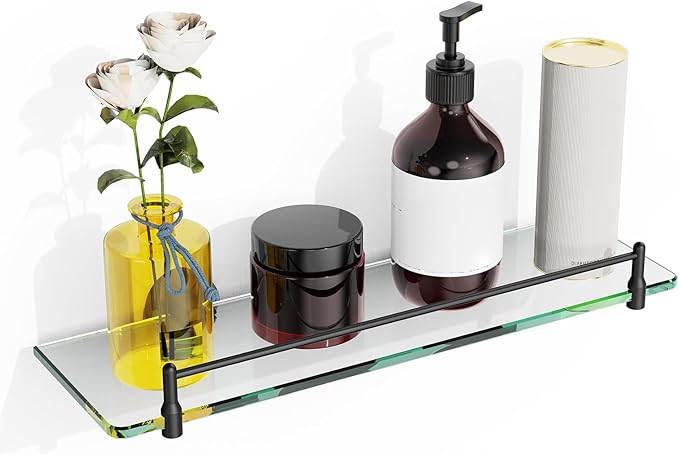 Glass Bathroom Shelves, Matte Black Floating Shelves by HOMELIFE