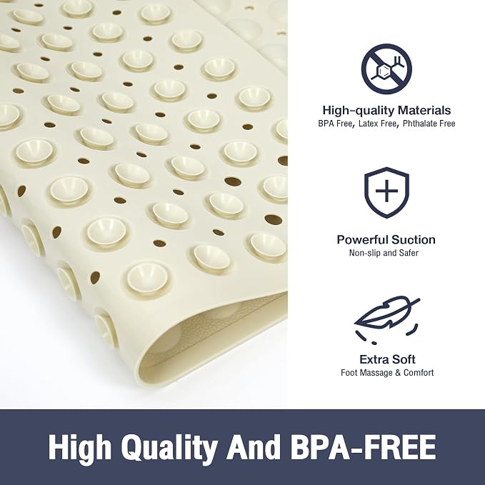 Beige Square Shower Bathtub Mat Non Slip 21x21 Inch, Soft Bath Mat - Image 2