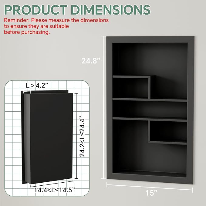 Stainless Steel Recessed Medicine Cabinet 14 * 24, Rust-proof Metal Wall Niche - Image 2