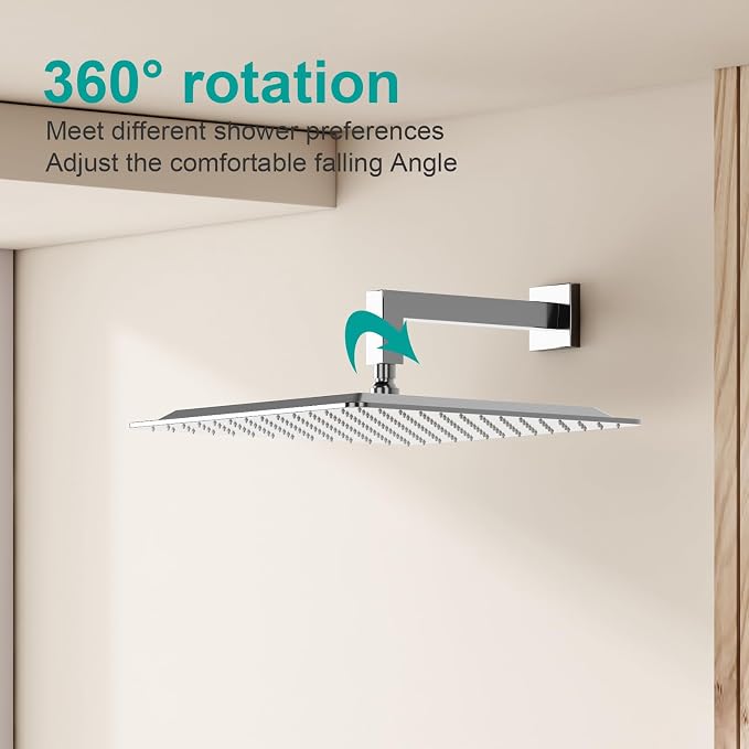 Square Rain Shower Head, High Flow Stainless Steel, Work - Image 7