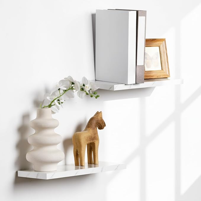 Pinkunn 3 Pcs Faux Marble Floating Shelves Modern Wooden Floating Shelf Wall - Image 5