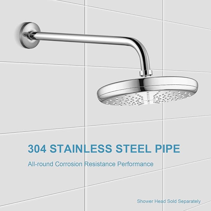 OFFO Shower Arm with Flange, 12 in Wall Mount Replacement Angle Shower Head Arm - Image 3