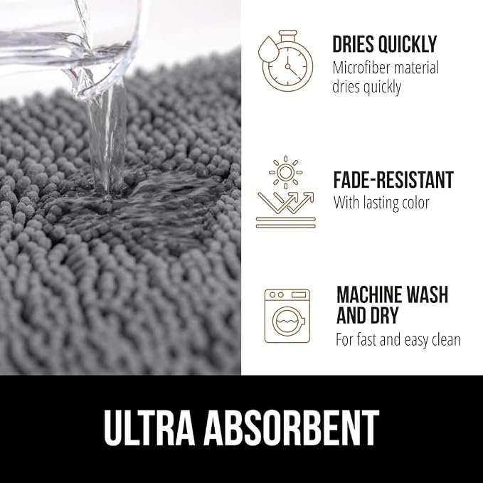 GORILLA GRIP Plush Absorbent Shaggy Chenille Bath Rug Mat - Image 5