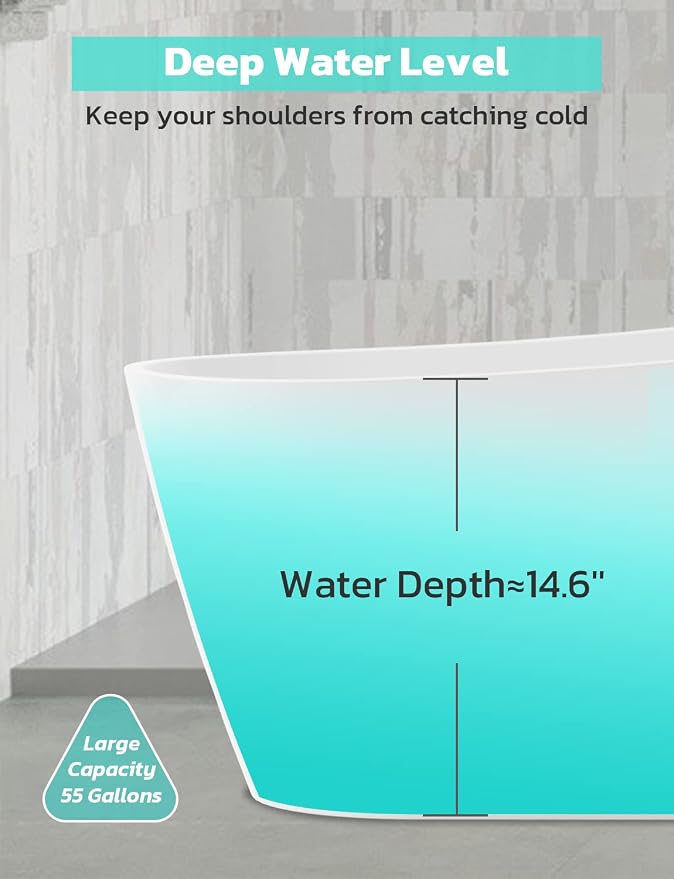 Freestanding Bathtub, 55 inch Acrylic Free Standing Soaking Bathroom Tub - Image 5