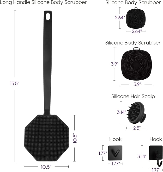 Silicone Body Scrubber Set ，Includes Back & Body Scrubbers, Face Brush - Image 4