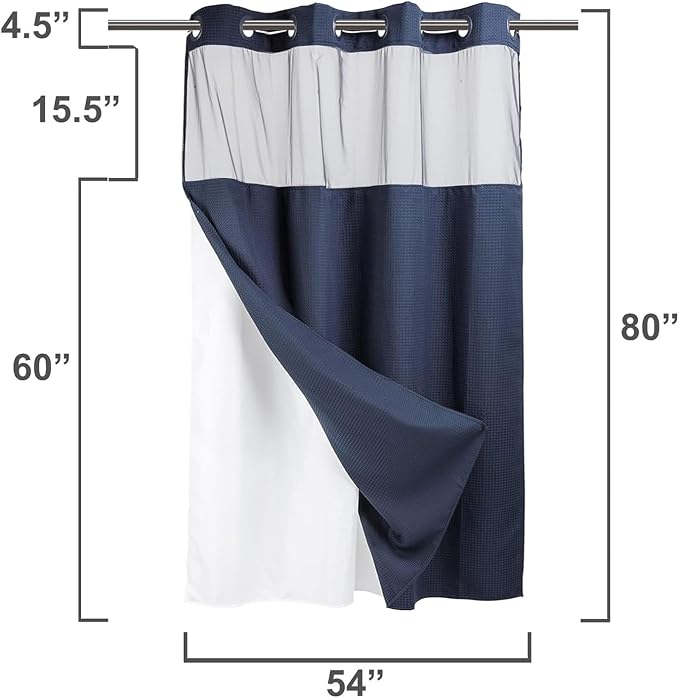 River Dream Heavyweight No Hooks Required Dotted Waffle Weave Shower Curtain - Image 6