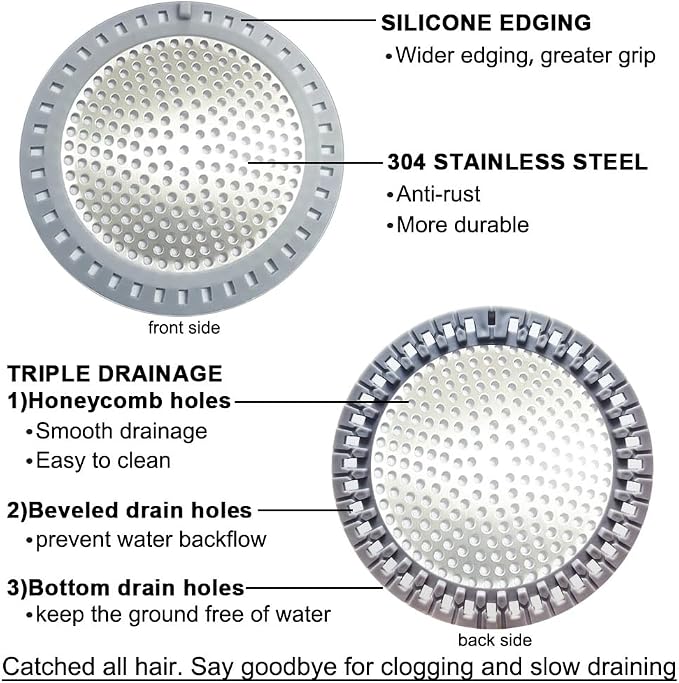 2PCS Shower Drain Hair Catcher, Shower Drain Strainer, Stainless Steel - Image 3