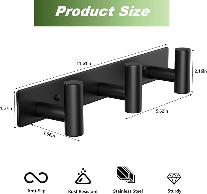Coat Rack Wall Mounted-3 Hooks, Heavy Duty Stainless Steel Wall Hooks - Image 2