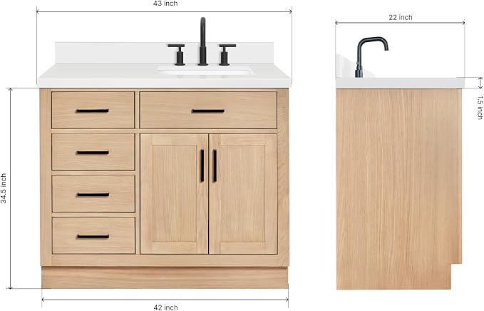 ARIEL Hepburn 43" Inch Oak Single Bathroom Vanity - Image 2