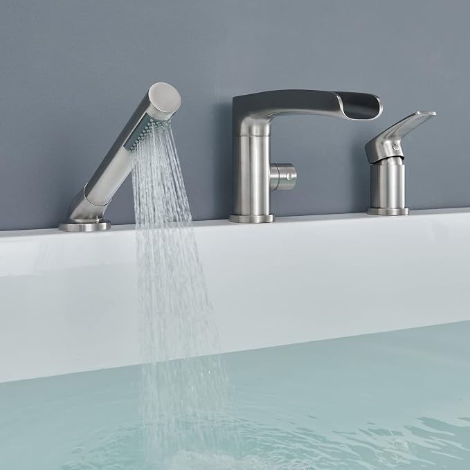 Waterfall Roman Tub Faucet Brushed Nickel Deck Mount Bathtub Faucets Brass Tub - Image 6