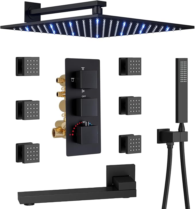 Thermostatic Shower System Matte Black Shower Fixtures 12 Inch Wall Mounted by KATAIS