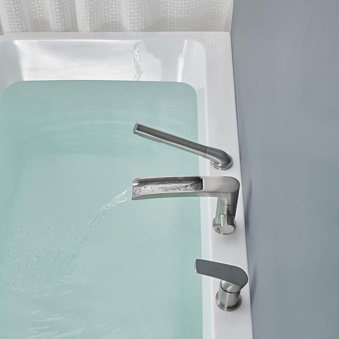 Waterfall Roman Tub Faucet Brushed Nickel Deck Mount Bathtub Faucets Brass Tub - Image 5