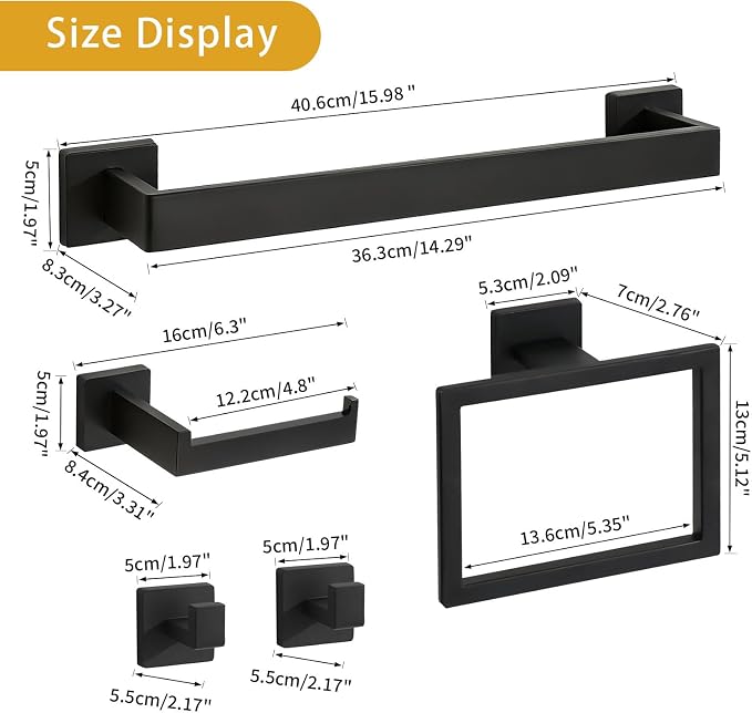 5-Piece Matte Black Bathroom Hardware Accessories Set - Image 3