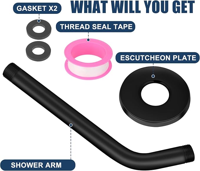 Shower Arm with Flange, 10 Inch Matte Black Shower Pipe, Wall Mount Replacement - Image 7