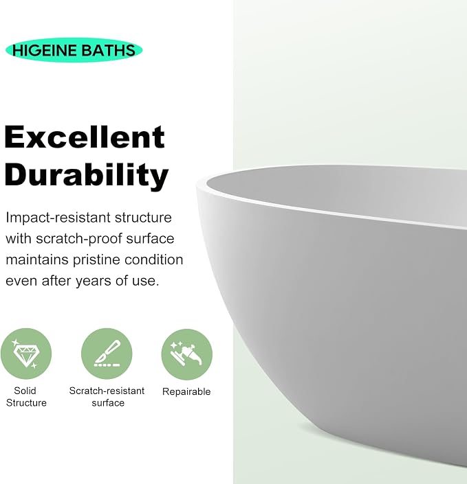 71" Premium Solid Surface Freestanding Bathtub, Unique Oval Stone Resin Tub - Image 9