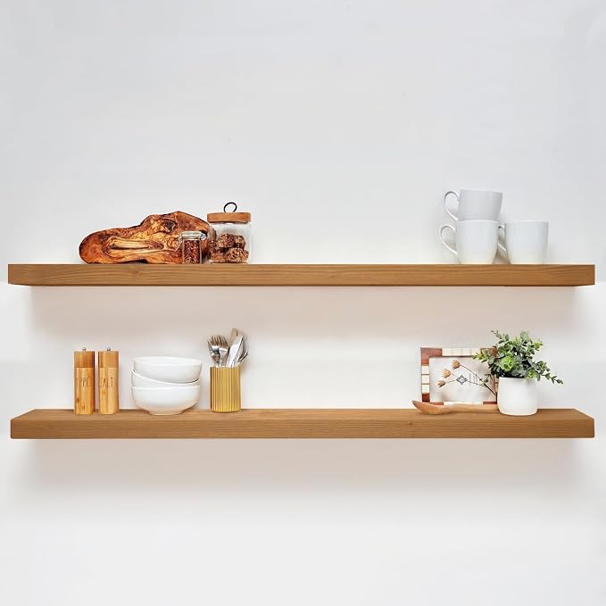 Homeforia 60 inch Golden Oak Floating Shelf, High End Solid Real Wood 60inch by Homeforia
