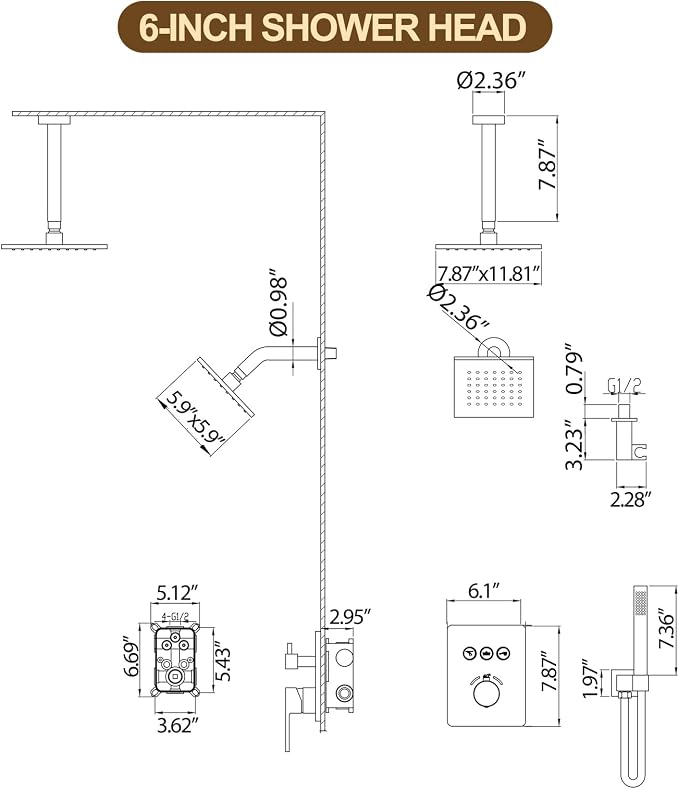 12 Inch Rain Shower System, Brushed Gold Shower Faucet Set - Image 8