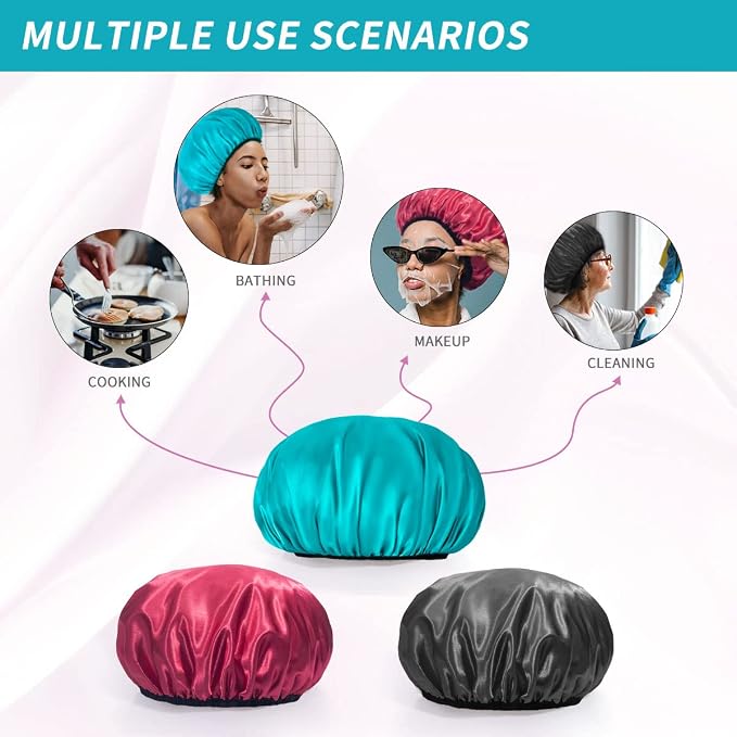 Aquior Shower Cap for Women Reusable, Extra Large Shower Cap for Men, Satin EVA - Image 3
