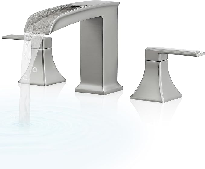 Waterfall Tub Faucet Brushed Nickel Bathtub Faucet 3 Hole, Brass High Pressure by HEYMYTAP