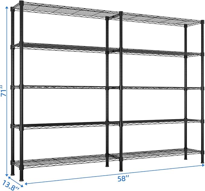 5 Tier Storage Racks Shelving, Heavy Steel Pantry Shelves, Adjustable Wire - Image 3